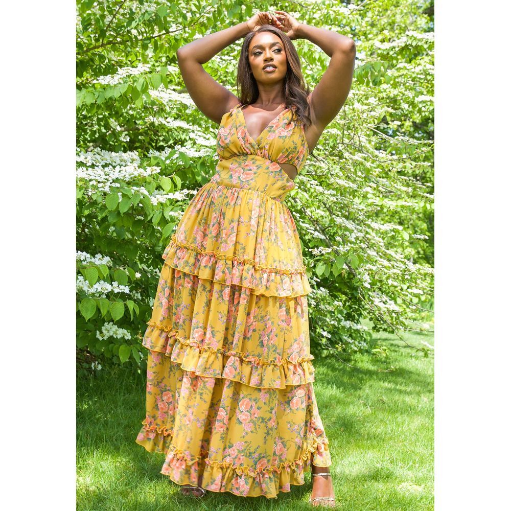 REBDOLLS Felicity Floral Cut Out Maxi Sheath Dress SIZE L
